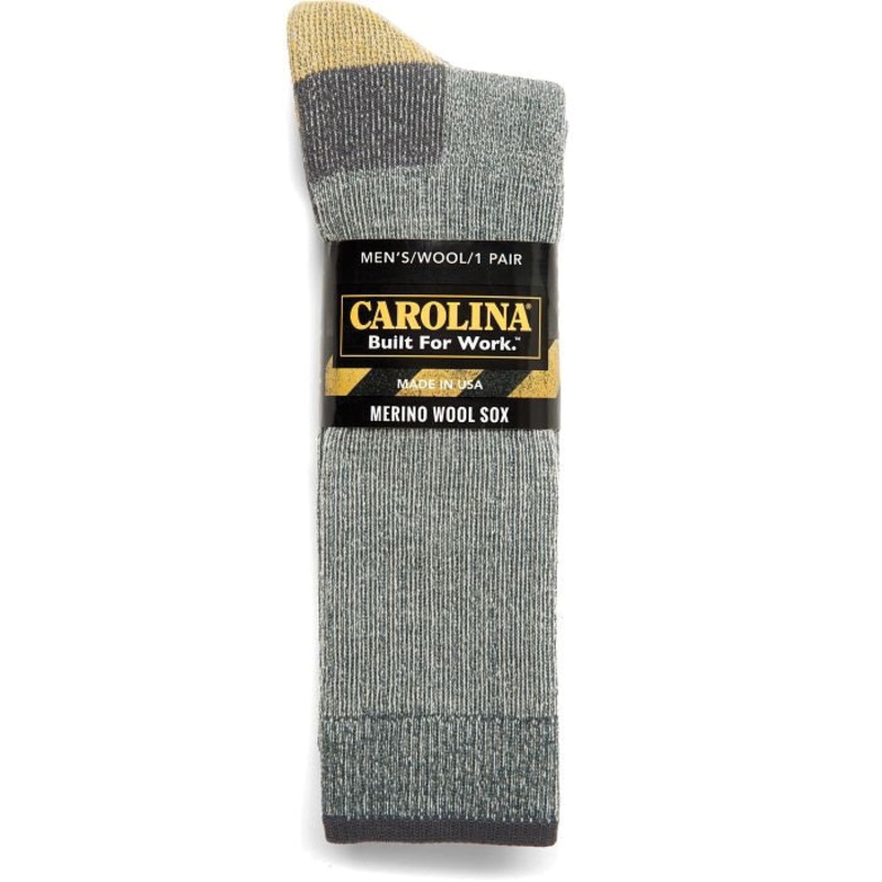 Carolina CA514S Work Socks, Men, Merino Wool, Gray/Yellow