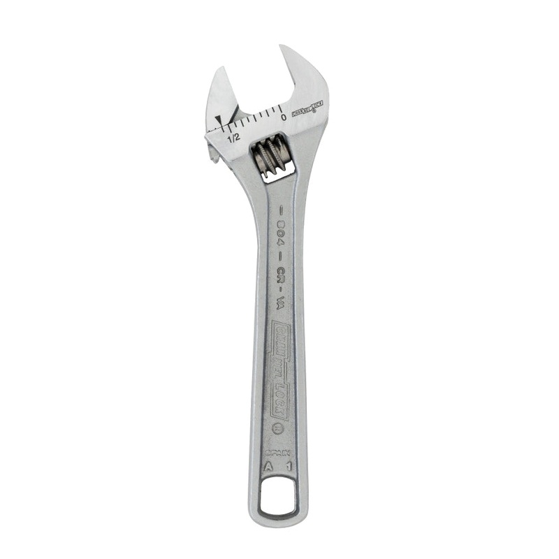 CHANNELLOCK 804 Adjustable Wrench, 4-1/2 in OAL, 0.51 in Jaw, Chrome Vanadium Steel Jaw