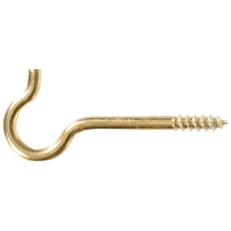 HARDWARE ESSENTIALS 852431 Ceiling Hook, 0.162 in Thread, 2-9/16 in L Thread, Brass, Brass, 25 lb Work Load