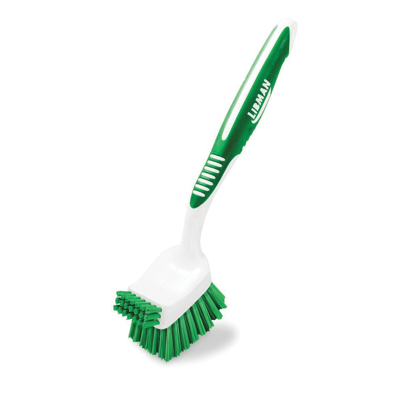 LIBMAN COMMERCIAL 1042 Dual Scrub Kitchen Brush, 2 in W Brush, Polyethylene Terephthalate Bristle, Rubber Handle