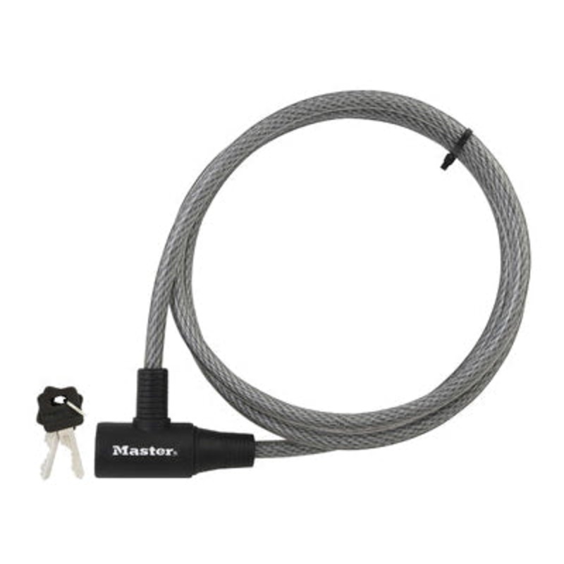Master Lock 8154DPF Integrated Cable Lock, Keyed Different Key, 6 ft L Cable/Chain, 3/8 in Dia Cable, Steel Cable