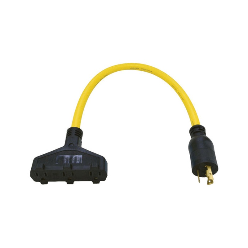 PRIME AD060802 Outdoor Twist-to-Lock to U-Ground Adapter, 2 ft OAL, 15 A, 125 V, 12 AWG Wire, 3 -Outlet, Yellow