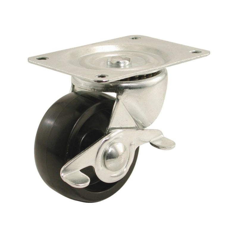 shepherd 9541 Plate Caster with Brake, Swivel Caster, 2 in Dia Wheel, 125 lb Load, Polypropylene Wheel, Black Wheel
