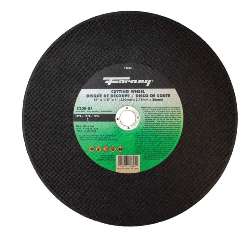 Forney 71895 Cut-Off Wheel, Type 1 Wheel, 14 in Dia, 1/8 in Thick, 1 in Arbor, Silicon Carbide Abrasive