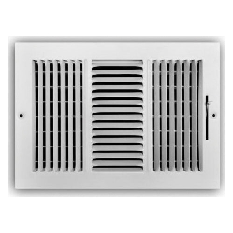 TRUaire 103M 12X06 Sidewall/Ceiling Supply Register, 12 x 6 in, 3-Way Deflection, Steel, Powder-Coated, White