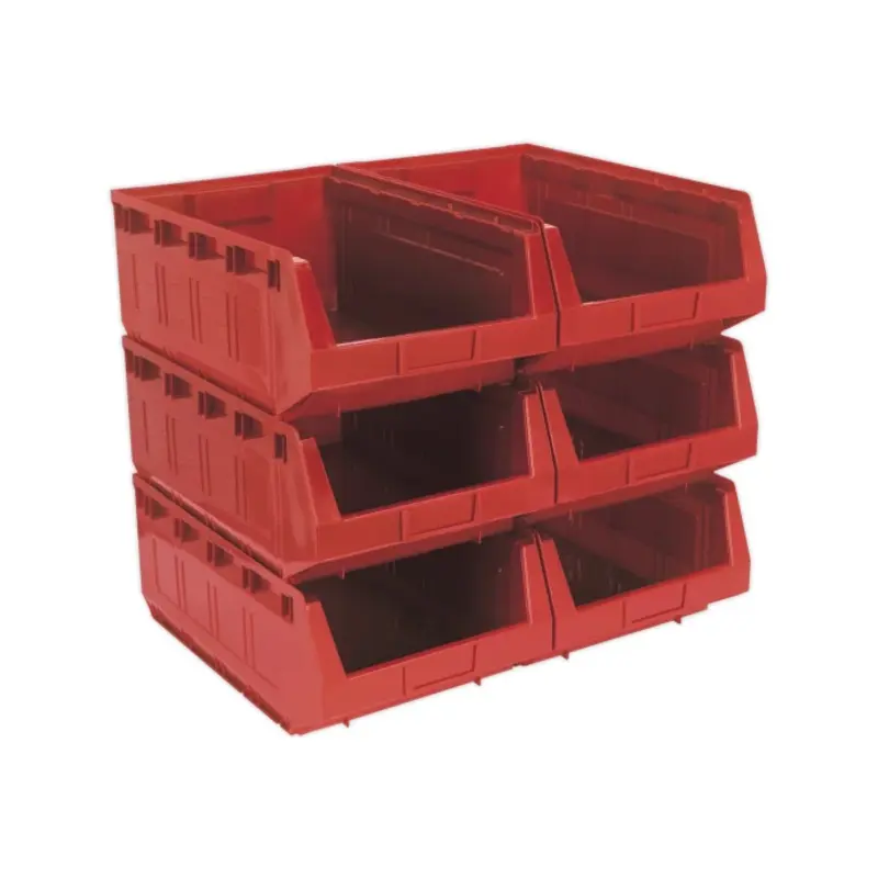 Sealey Plastic Storage Bin 310 x 500 x 190mm - Red Pack of 6