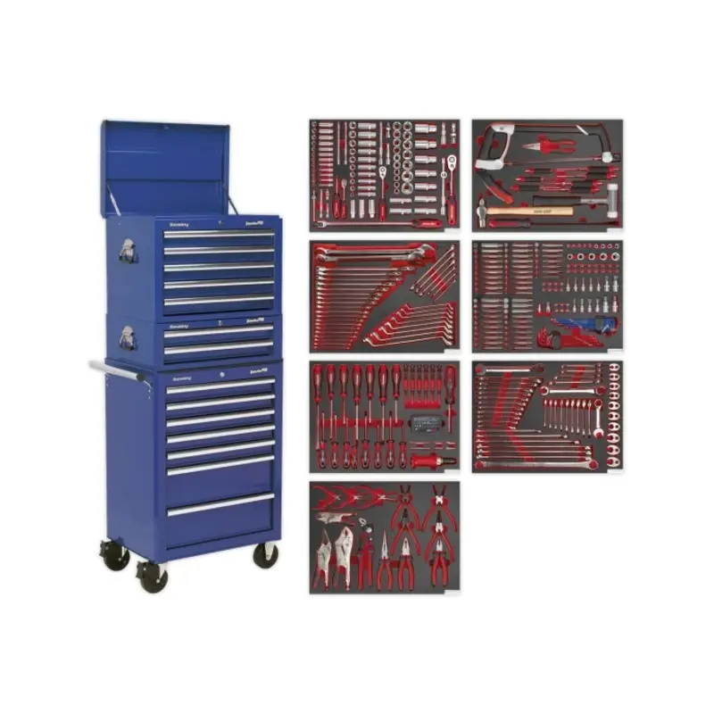 Sealey Tool Chest Combination 14 Drawer with Ball-Bearing Slides - Blue & 446pc Tool Kit