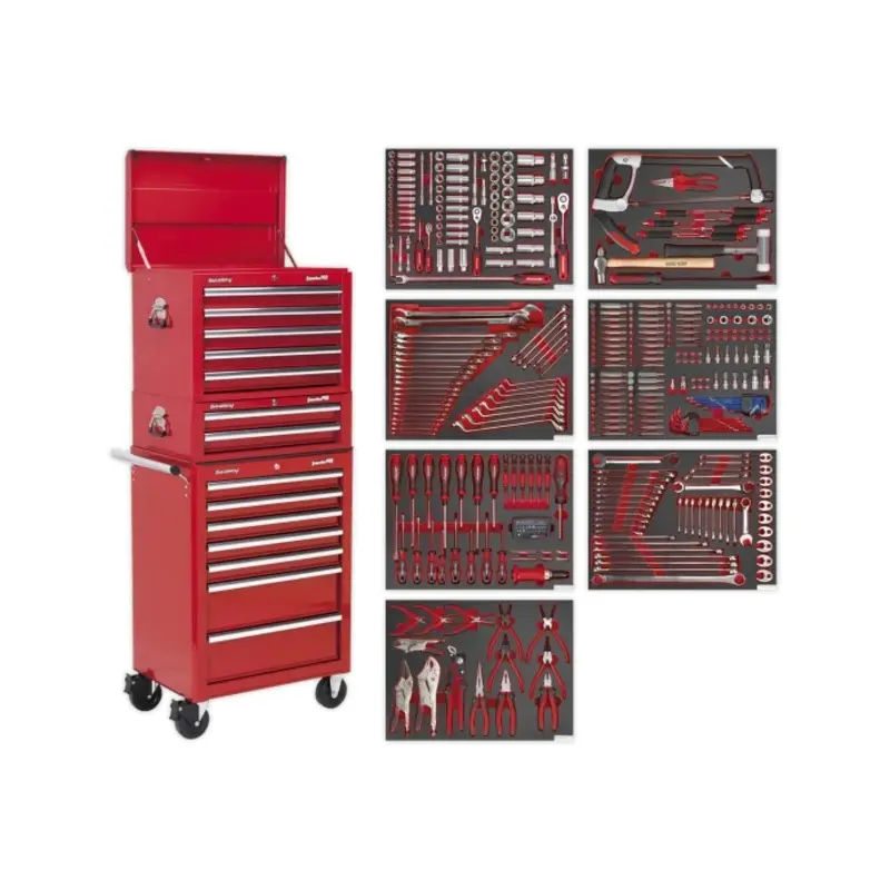Sealey Tool Chest Combination 14 Drawer with Ball-Bearing Slides - Red & 446pc Tool Kit
