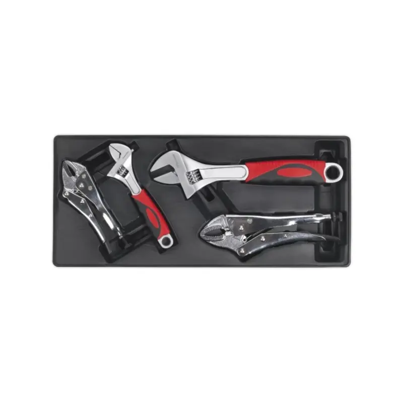 Sealey Tool Tray with Locking Pliers & Adjustable Wrench Set 4pc