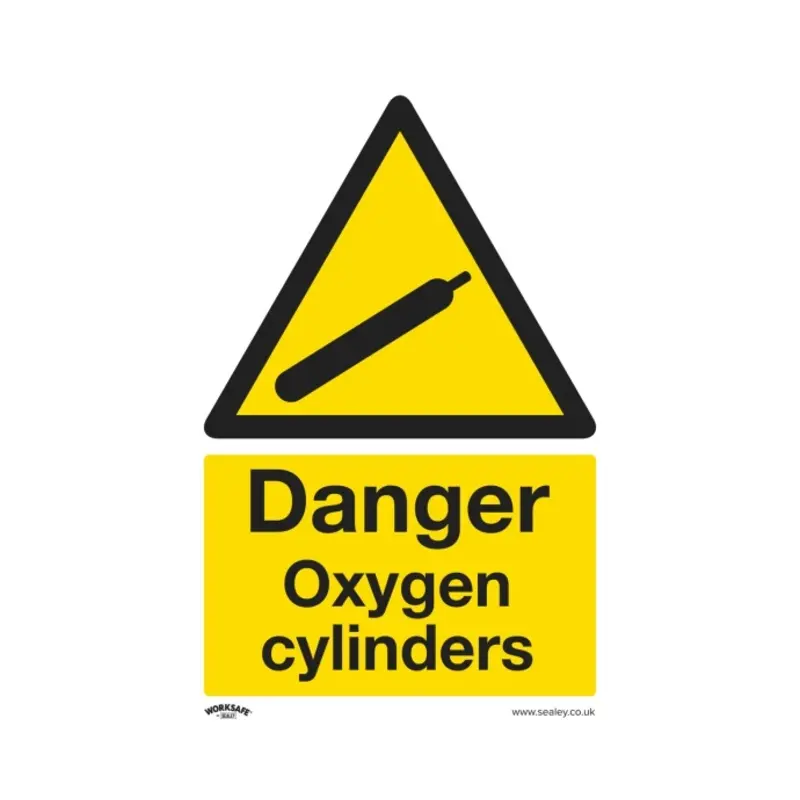 Sealey Warning Safety Sign - Danger Oxygen Cylinders - Self-Adhesive Vinyl - Pack of 10
