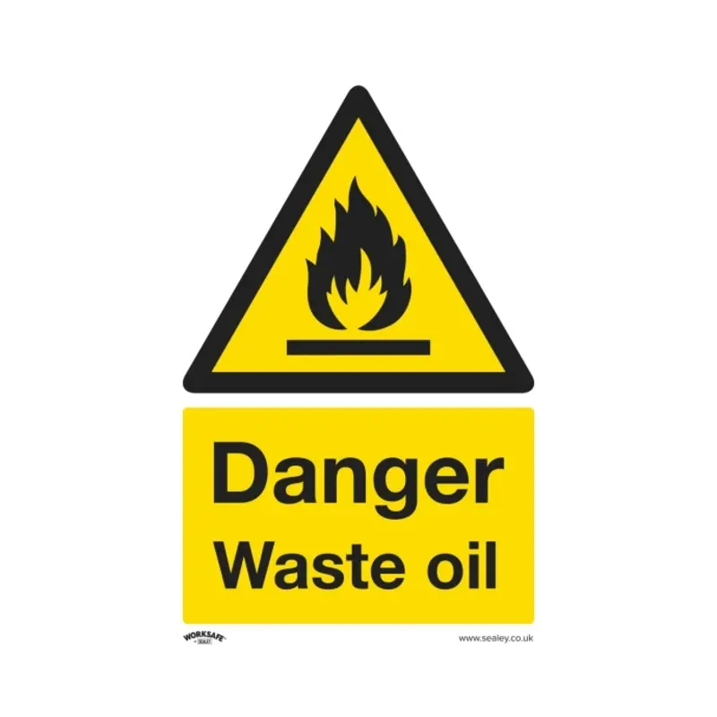 Sealey Warning Safety Sign - Danger Waste Oil - Self-Adhesive Vinyl - Pack of 10