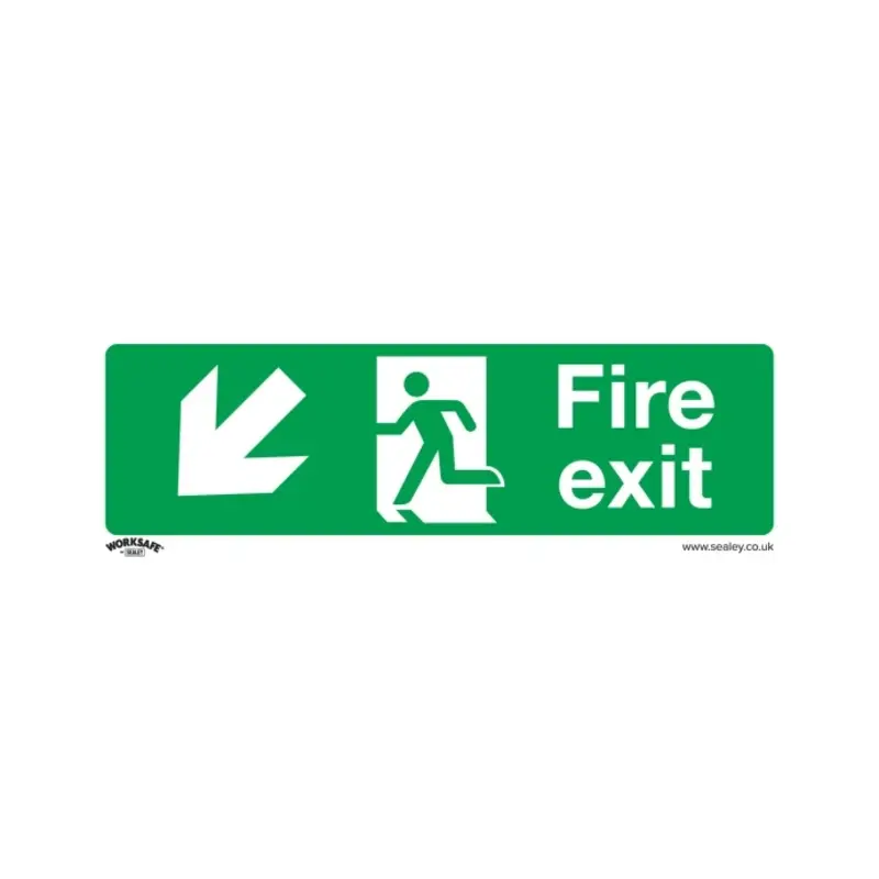Sealey Safe Conditions Safety Sign - Fire Exit (Down Left) - Rigid Plastic - Pack of 10