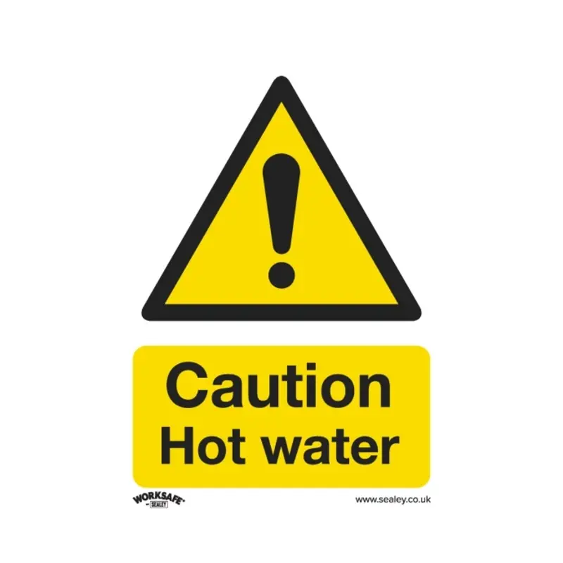 Sealey Warning Safety Sign - Caution Hot Water - Self-Adhesive Vinyl - Pack of 10
