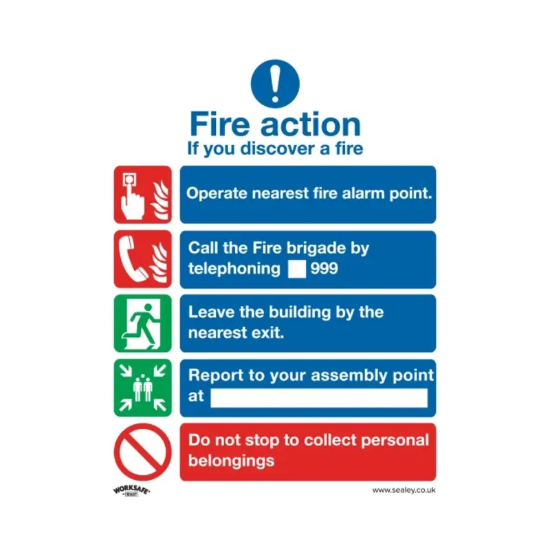 Sealey Safe Conditions Safety Sign - Fire Action Without Lift - Rigid Plastic - Pack of 10
