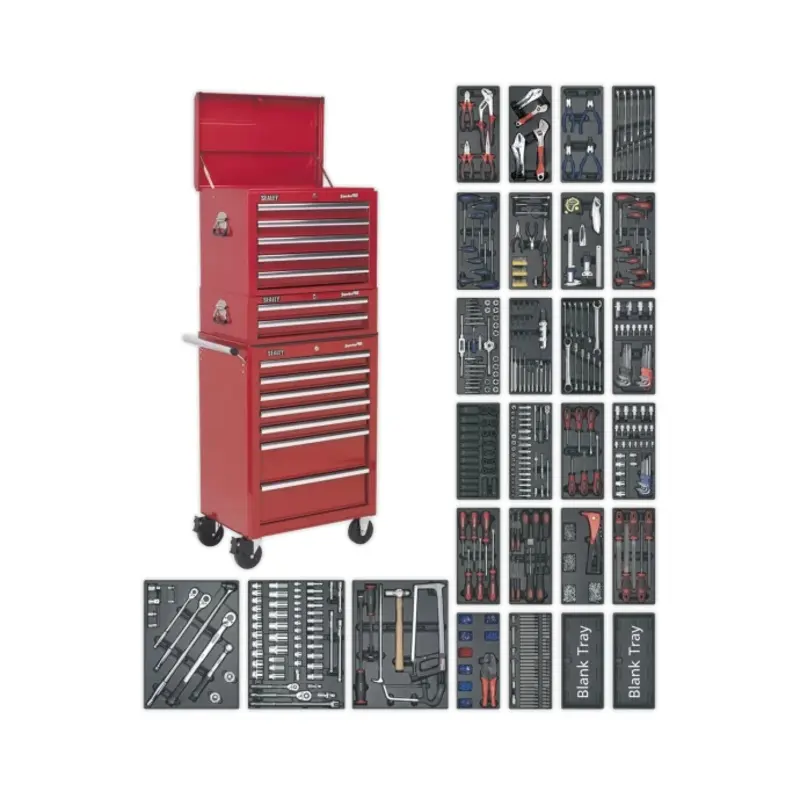 Sealey Tool Chest Combination 14 Drawer with Ball-Bearing Slides - Red & 1179pc Tool Kit