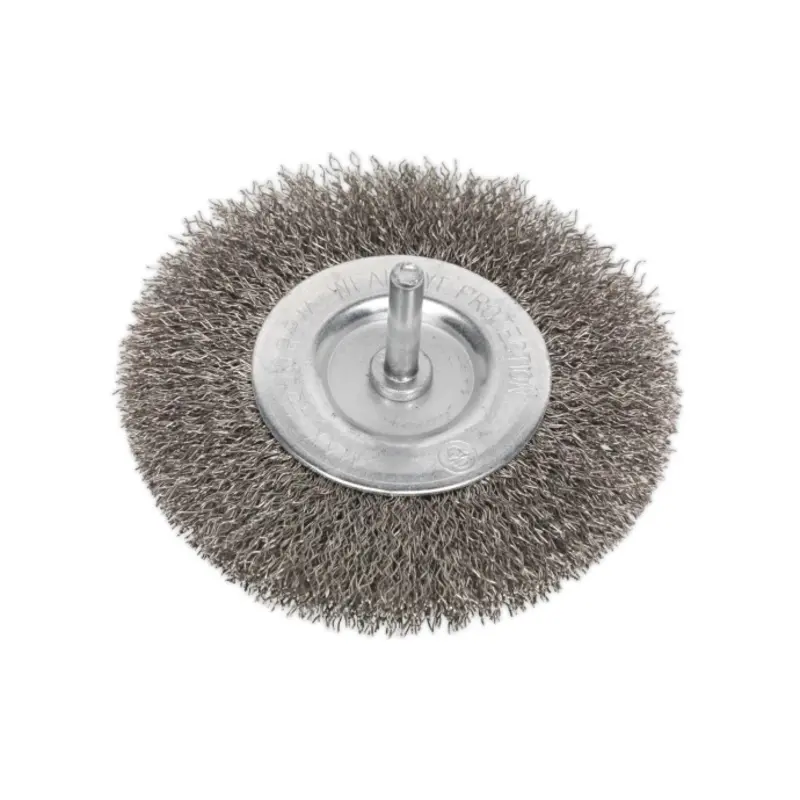 Sealey Crimped Flat Wire Brush Stainless Steel 100mm 6mm Shaft