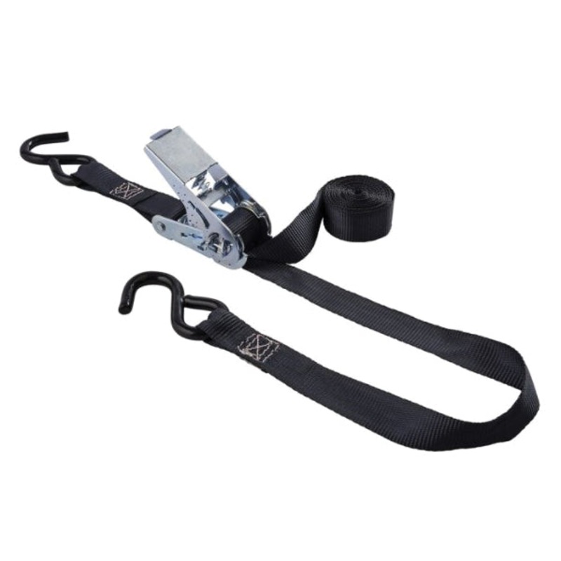 KEEPER 89511 Ratchet Tie-Down Strap, 10 ft L Strap, 1 in W Strap, Black Strap, S-Hook End Fitting, Steel End Fitting