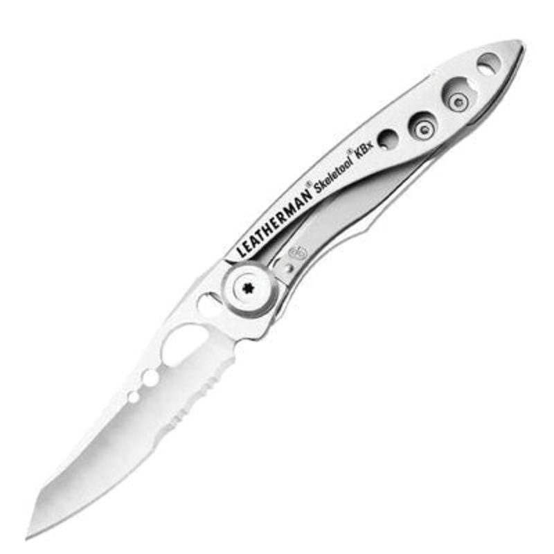 Leatherman Skeletool 832378 Pocket Knife, 2-Blade, Serrated, Straight Blade, 2.6 in L Blade, Anodized Aluminum Handle