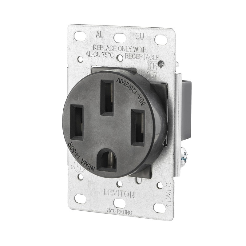 Leviton 279-S00 Straight Blade Receptacle, 125/250 VAC, 50 A, 3 -Pole, 4 -Wire, Black