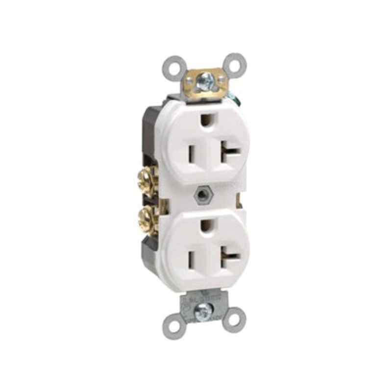 Leviton CBR20-WMP Straight Blade Outlet/Receptacle, 125 VAC, 20 A, 2 -Pole, 3 -Wire, White
