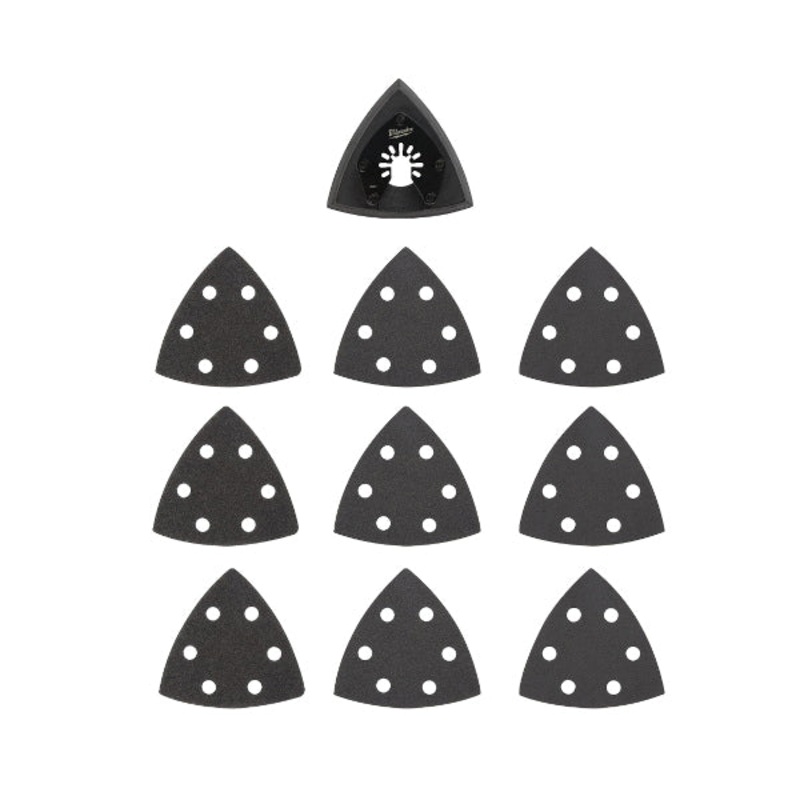 Milwaukee OPEN-LOK 49-25-2009 Triangle Sanding Pad and Paper Set, 3.35 in L, 3-1/2 in W, 60, 120, 240 Grit