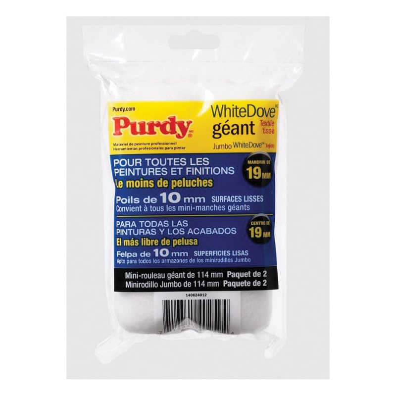 Purdy WhiteDove 140624010 Jumbo Mini Roller Cover, 4-1/2 in L, 1/4 in Thick Nap, Premium Woven Fabric Cover