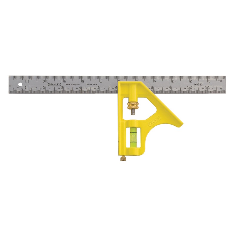 STANLEY 46123 Combination Square, 12 in L Blade, 1/32 in, 1/16 in, 1/8 in Graduation, Steel Blade